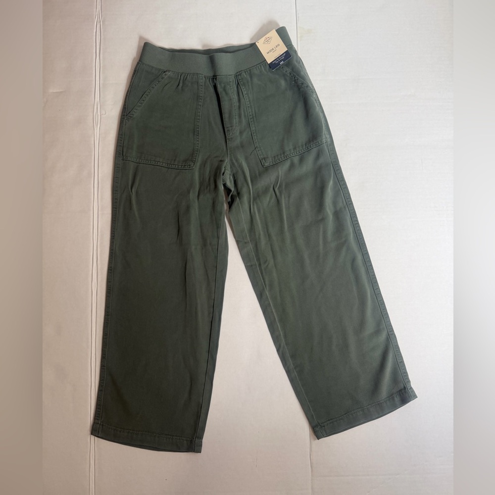 St Johns Bay Wide Leg Pants Small Green High Rise Tencel NWT